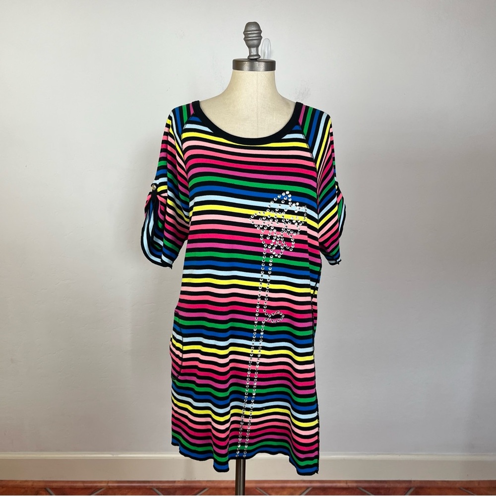 Sonia Rykiel Rainbow Striped Jeweled Floral Dress